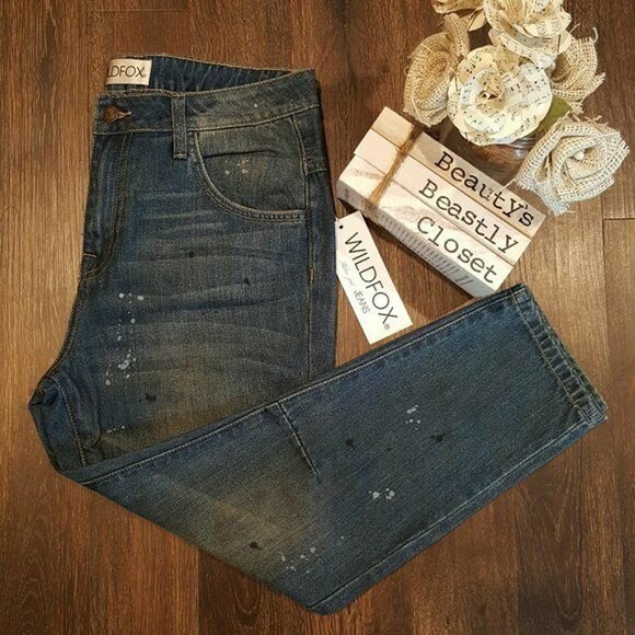 Wildfox Denim - Wildfox Women Baggy Crop Da Vinci Paint Splatter Distressed Jean Capri 27 NWT